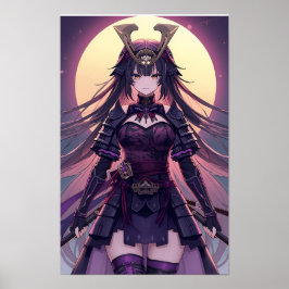 Moonlit Samurai Shadow — Elegant Anime Warrior Gir Poster