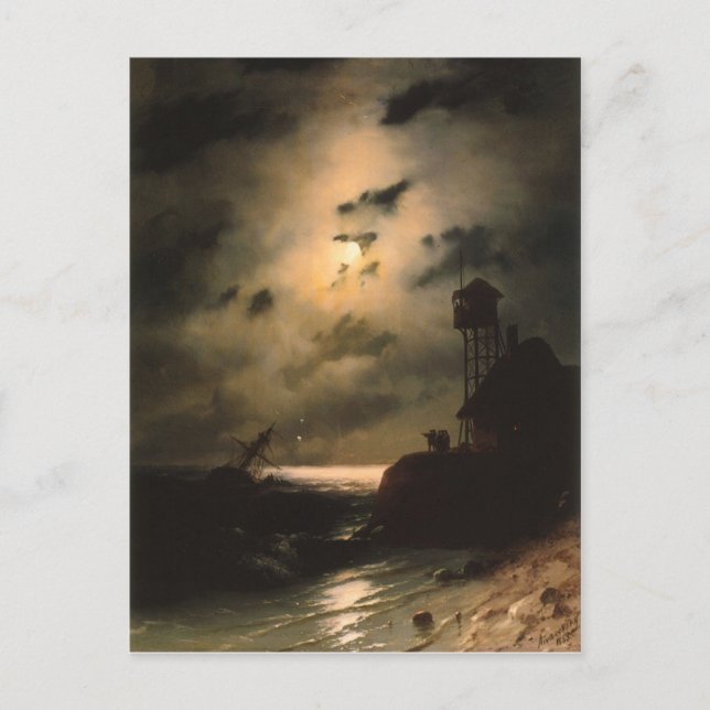 Moonlit Seascape mit Schiffswrack Postkarte (Vorderseite)