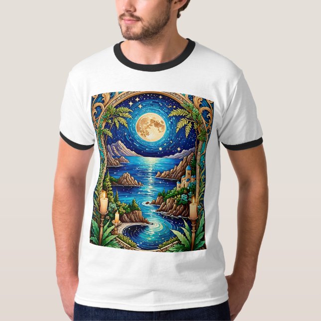 Moonlit Seaside Sanctuary Fantasy Art Tshirt (Vorderseite)