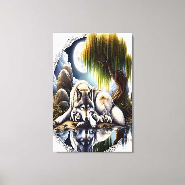 Moonlit Serenity A Slumbering Wolf24x36 Leinwanddruck (Vorderseite)