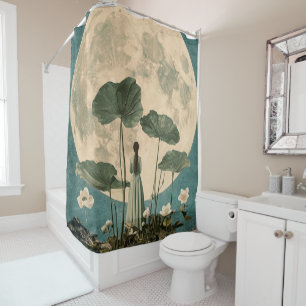 Moonlit Serenity - Vintage Lotus Szene Duschvorhang