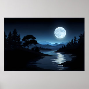 Moonlit Silence - Serene Landschaft Poster