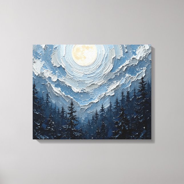 Moonlit Sky Over Forest Premium Wrapped Canvas Wal Leinwanddruck (Vorderseite)