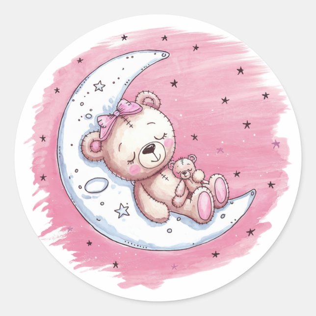 Moonlit Snuggles: Eine Babydusche aus einem Bären Runder Aufkleber (Vorderseite)