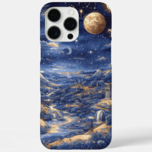 Moonlit Starry Dreamland Mythology Blue Design