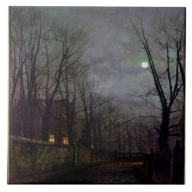 Moonlit Straßen-Szene, 1882 (Öl auf Leinwand) 2 Fliese (Vorderseite)