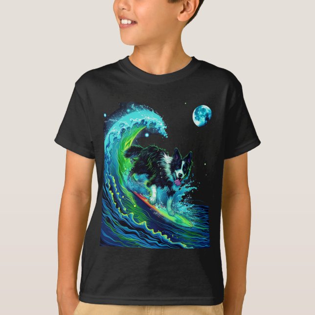 Moonlit Surfbrett Collie Kinder T-Shirt (Vorderseite)