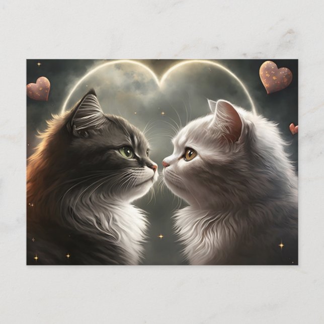 Moonlit Sweetheart Cats Valentine Postkarte (Vorderseite)