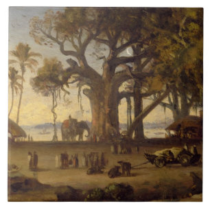 Moonlit Szene indischen Zahlen und Elefanten Amon Fliese