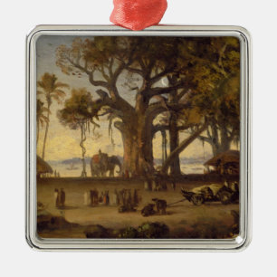Moonlit Szene indischen Zahlen und Elefanten Amon Silbernes Ornament