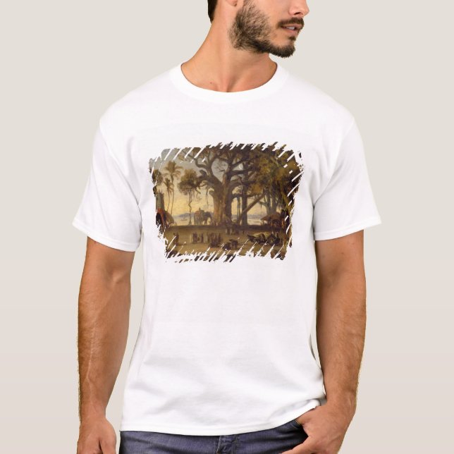 Moonlit Szene indischen Zahlen und Elefanten Amon T-Shirt (Vorderseite)