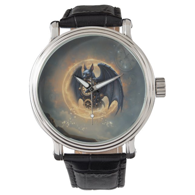 Moonlit Timekeeper – Steampunk Bat  Armbanduhr (Vorderseite)