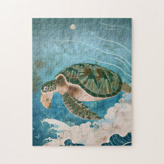 Moonlit Waves - Sea Turtle, Japanese Art