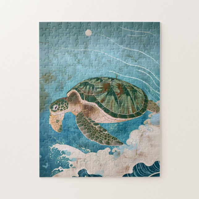 Moonlit Waves - Sea Turtle, Japanese Art (Vertikal)