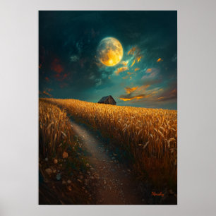 Moonlit Wheat Field - ruhige Nachtlandschaft Poster