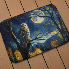 Moonlit Whispers - Van Gogh's Owl in Herbstwald - Badematte