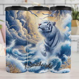 Moonlit White Tiger Reflection Thermosbecher