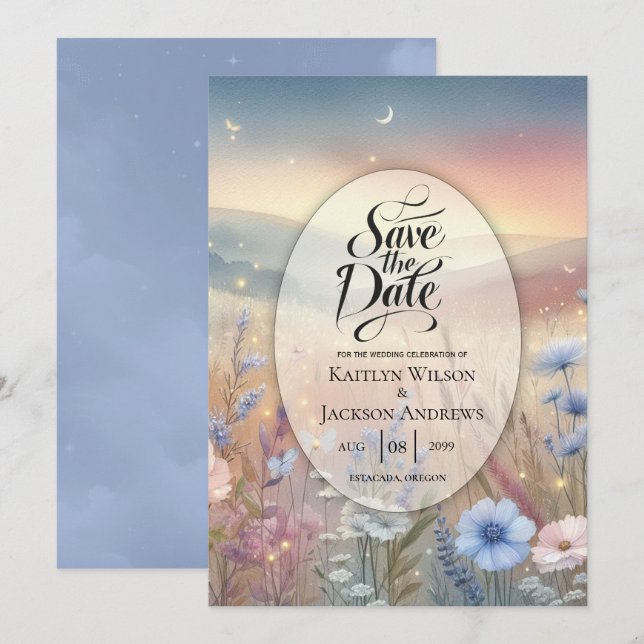 Moonlit Wildblume Whispers Wedding Save The Date (Vorne/Hinten)
