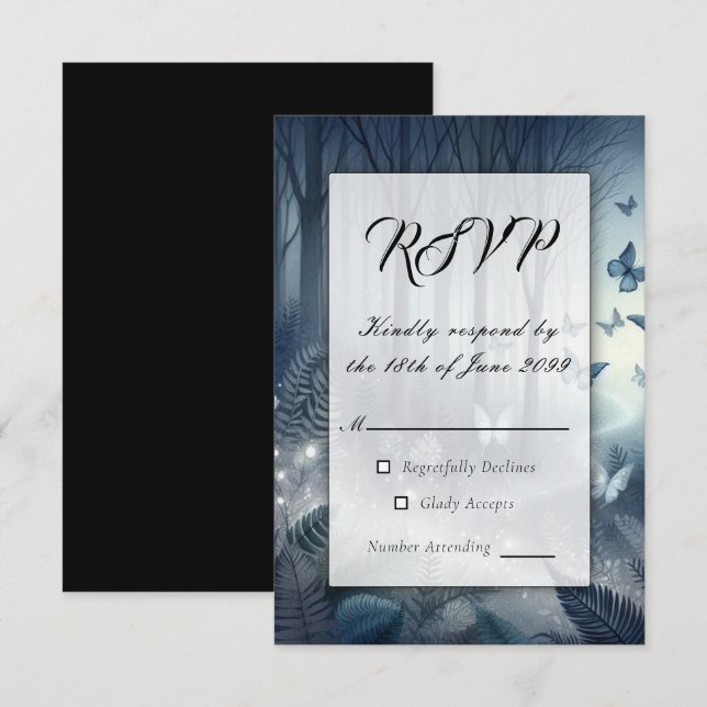 Moonlit Wings and Midnight Magic RSVP Karte (Vorne/Hinten)