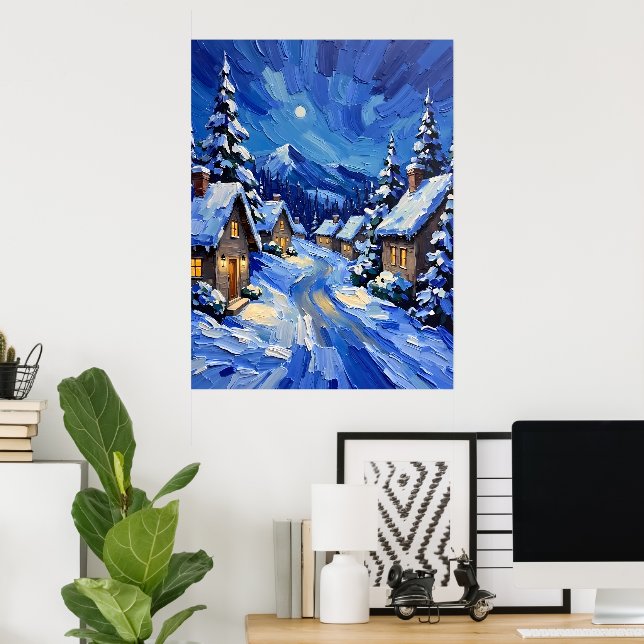 Moonlit Winter Village Poster (Heimbüro)