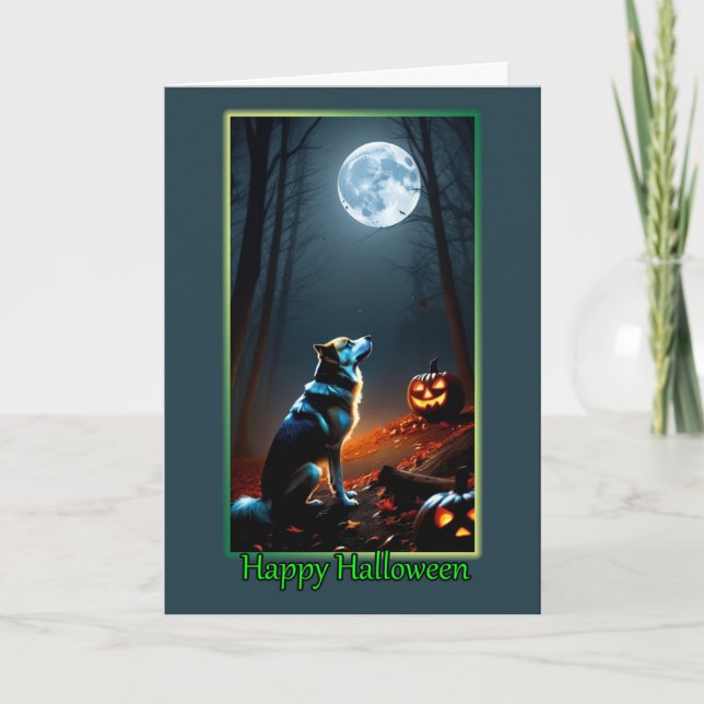 Moonlit Wolf Halloween Card Karte (Vorderseite)
