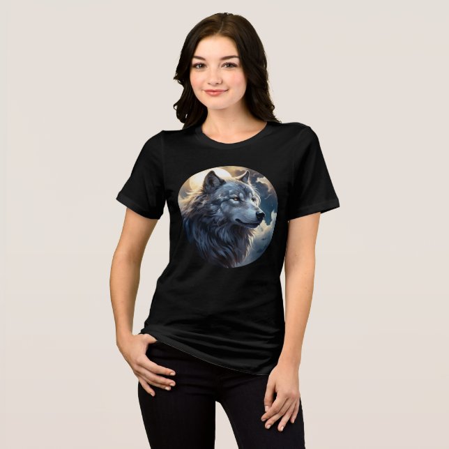 Moonlit Wolf – Tranquil Night Animal Art Tri-Blend Shirt (Vorderseite voll)