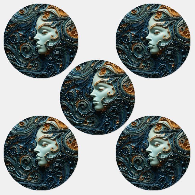 Moonlit Woman 3D Art Etiketten (Gruppe)