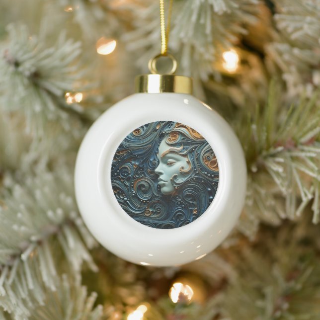 Moonlit Woman 3D Art Keramik Kugel-Ornament (Baum)
