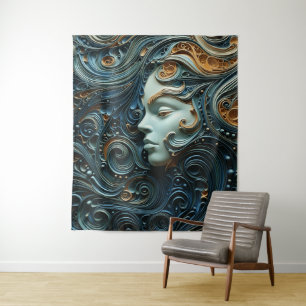 Moonlit Woman 3D Art Wandteppich