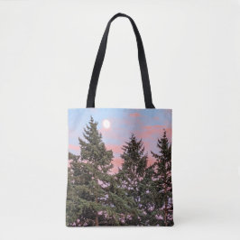 Moonrise bei Sonnenuntergang mit rosa Wolken Tasche