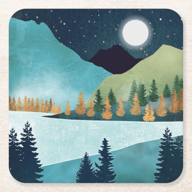 Moonrise Lake Rechteckiger Pappuntersetzer (Vorderseite)