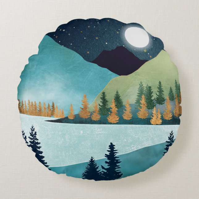 Moonrise Lake Rundes Kissen (Vorderseite)