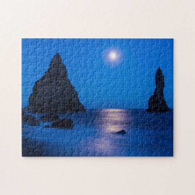 Moonrise-Reflektion | Island, Reynisdrangur (Horizontal)