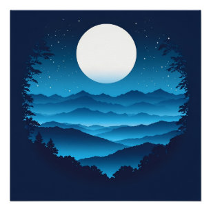 Moonrise über dem blauen Rücken Poster