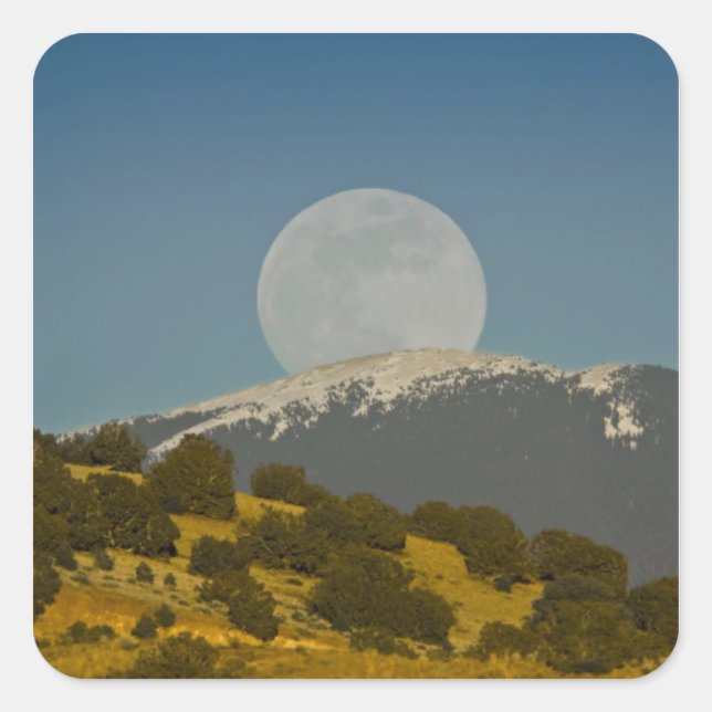 Moonrise über dem Sangre de Cristo, Quadratischer Aufkleber (Vorderseite)