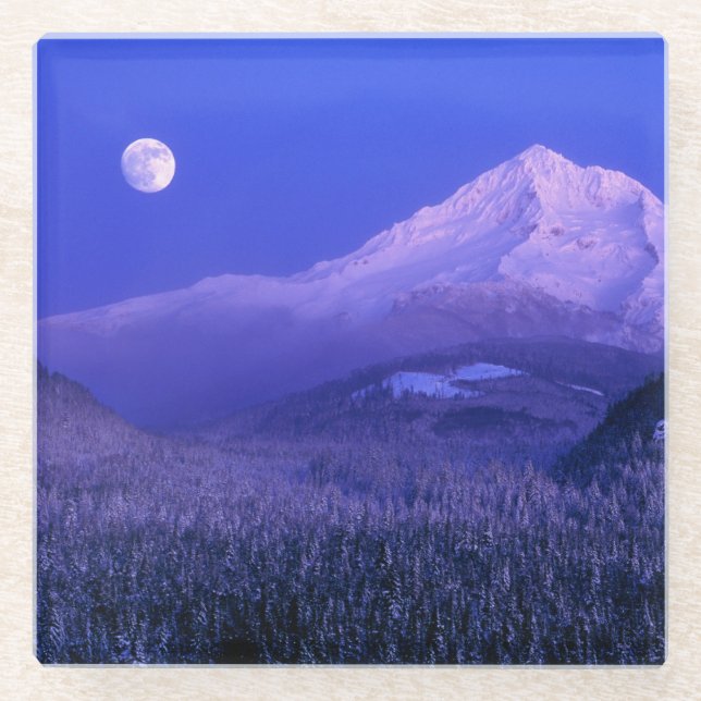 Moonrise über den Hood winter, Oregon Glasuntersetzer (Vorderseite)