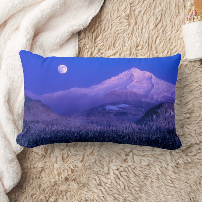 Moonrise über Hood Oregon im Winter Lendenkissen (Decke)