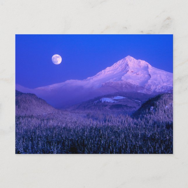 Moonrise über Hood Oregon im Winter Postkarte (Vorderseite)