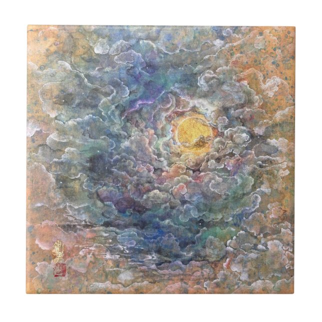 Moon's Journey Through Ethereal Clouds Fliese (Vorderseite)