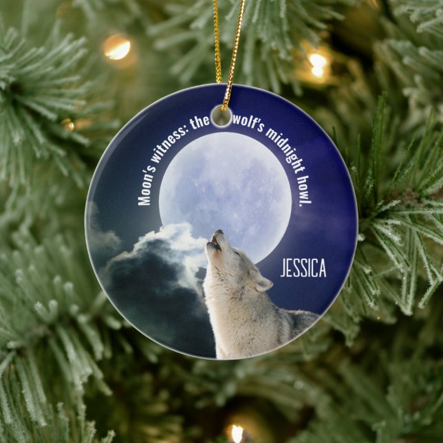 Moon's Zeuge: Der Wolf's Mitternachtshewl Anpassen Keramik Ornament (Baum)