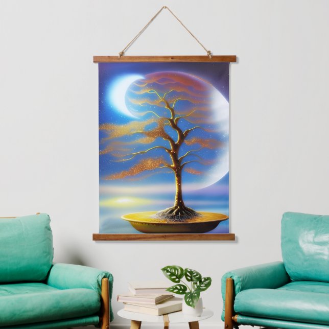 Moonscape bonsai wandteppich mit holzrahmen (Wohnzimmer)
