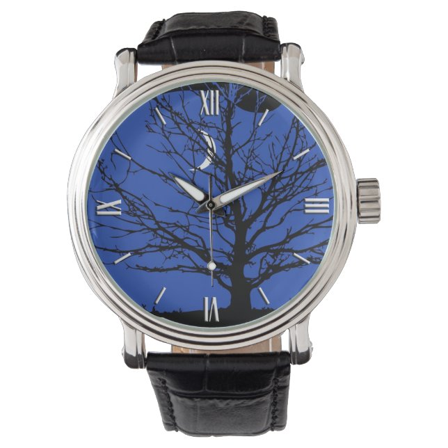 Moonscape in Kobalt Blau und Schwarz Armbanduhr (Vorderseite)