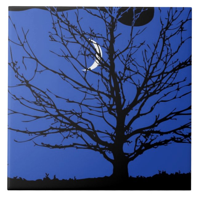 Moonscape in Kobalt Blau und Schwarz Fliese (Vorderseite)