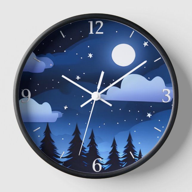 Moonscape mit Sternen und Pinienbäumen Uhr (Vorderseite)