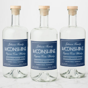 Moonshine Blau und Weiß Alkoholflaschenetikett