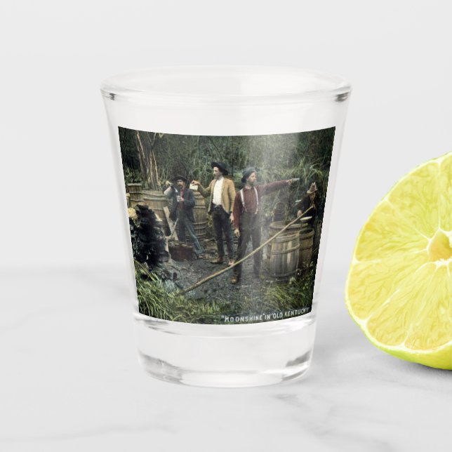 Moonshine im alten Kentucky Vintag Schnapsglas (Vorderseite)
