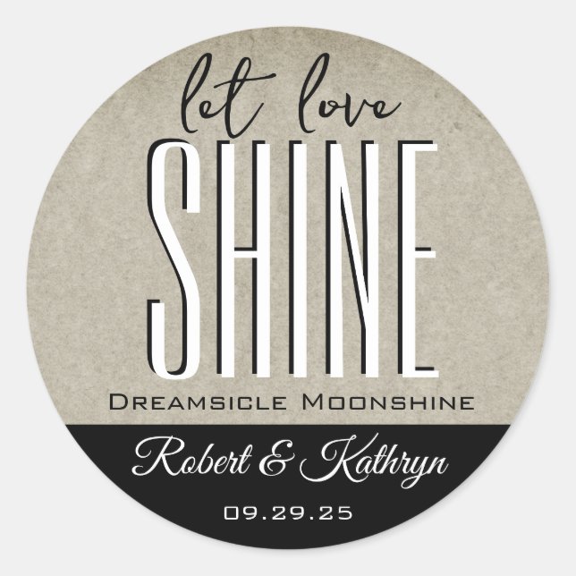 Moonshine-Personalisiertes Hochzeitstil/Jubiläum Runder Aufkleber (Vorderseite)