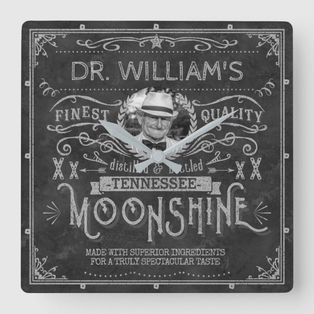 Moonshine Vintag Hillbilly Medicine Custom Gray Quadratische Wanduhr (Vorderseite)