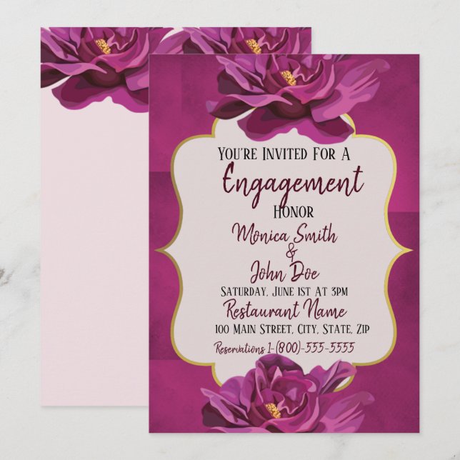 Moonvista Floral Wedding Verlobung Einladung (Vorne/Hinten)