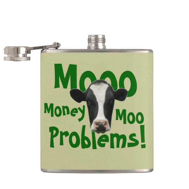 Mooo Geld-MOO-Problem-lustige Kuh Flachmann (Geöffnet)